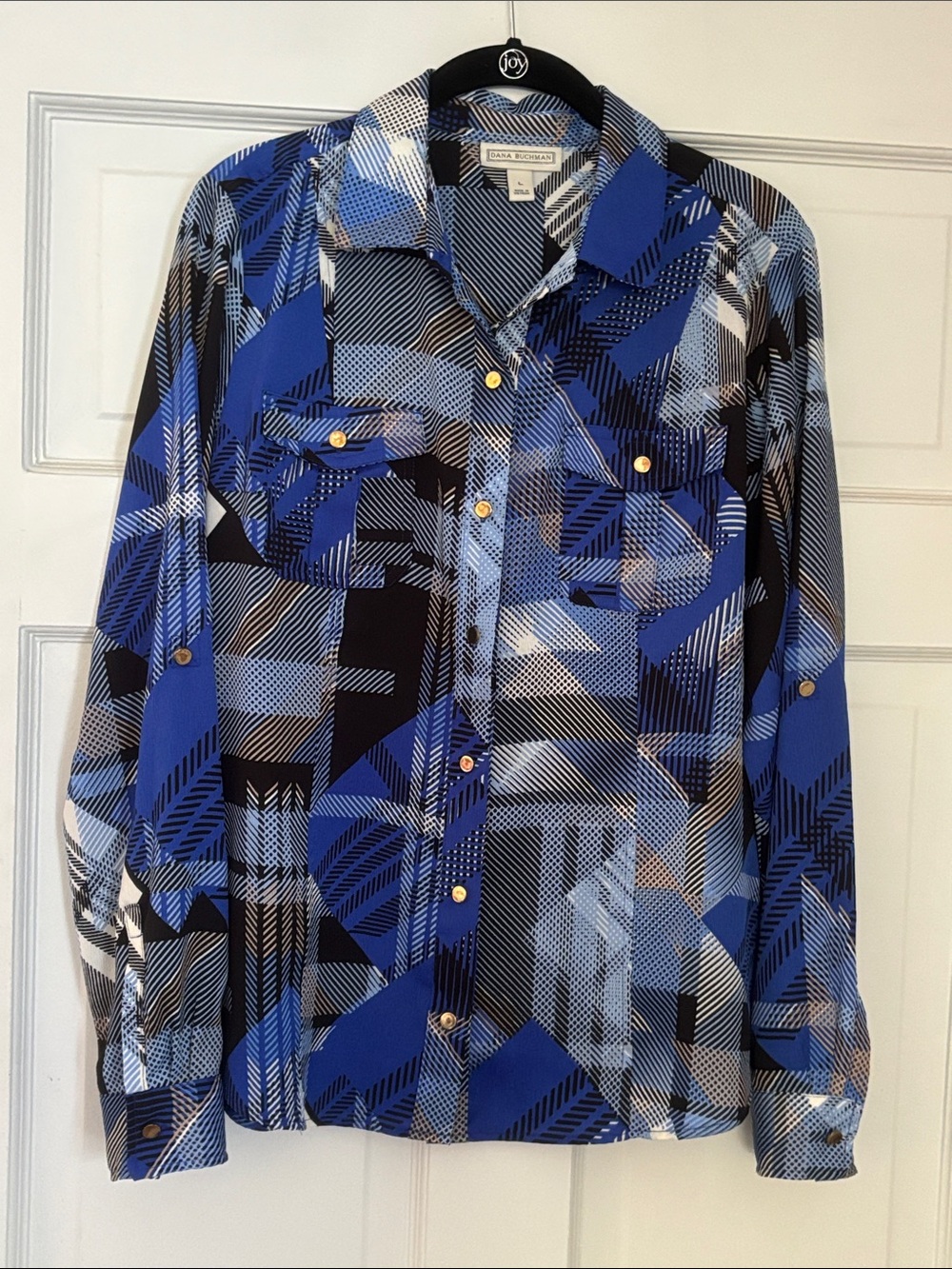 Dana Buchman Blue and Black Geometric Button-Down Shirt - Men